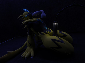 anthro black_body claws fellatio fur genitals kneeling male male/male oral penile penis penis_milking sex text yellow_body yellow_fur pogusername warfaremachine_(modeler) nintendo pokemon generation_7_pokemon legendary_pokemon pokemon_(species) zeraora 4:3 english_text hi_res
