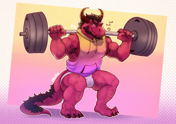 2_horns anthro armpit_hair barbell barefoot beard body_hair breath brown_eyebrows brown_hair clothed clothing exercise eyebrows eyewear facial_hair feet glasses hair horn leg_hair looking_at_viewer male muscular muscular_anthro muscular_male pantsless pantsless_male red_body sleeveless_hoodie solo tail tail_hair text underwear weightlifting white_clothing white_underwear workout xeoniios mythology jara dragon mythological_creature mythological_scalie scalie wingless_dragon 2020 absurd_res digital_media_(artwork) english_text hi_res signature