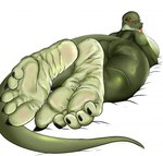 anthro butt claws feet female foot_fetish foot_focus humanoid_feet lying nude on_front paws plantigrade pose soles solo toes wide_hips wrinkled_feet wrinkles robinthefox margret_stalizburg python reptile scalie snake hi_res