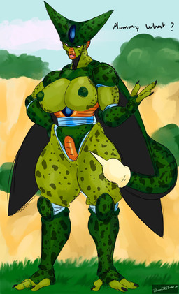 3_fingers 3_toes areola big_breasts black_eyes black_nails breasts colored_nails crossgender dialogue eyelashes fangs feet female fingers front_view green_areola green_body green_nipples hand_on_hip looking_at_viewer mtf_crossgender nails nipples open_mouth pupils slit_pupils solo tail talking_to_viewer teeth text thick_thighs toes unusual_anatomy unusual_tail wide_hips boodapooks dragon_ball dragon_ball_z cell_(dragon_ball) imperfect_cell bio-android_(dragon_ball) humanoid monster absurd_res english_text hi_res