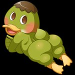 beak big_butt blush brown_hair butt female green_body hair looking_back lying nude simple_background solo transparent_background nerdoodlen animal_crossing nintendo deena_(animal_crossing) anatid anseriform avian bird duck 1:1 alpha_channel