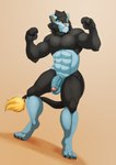 4_toes 5_fingers abs anthro anthrofied balls barazoku black_body black_claws black_fur black_pawpads blue_body blue_fur cheek_tuft chin_tuft claws digitigrade dutch_angle ears_back facial_tuft feet finger_claws fingers fist flaccid flexing flexing_bicep flexing_both_biceps foreskin fur genitals head_tuft humanoid_genitalia humanoid_penis low-angle_view male mane markings multicolored_body multicolored_fur muscular muscular_anthro muscular_male neck_tuft nude pawpads paws pecs penis pink_nose pivoted_ears pokemorph red_sclera simple_background smile solo standing tail tail_tuft teeth toe_claws toes toothy_smile tuft two_tone_body two_tone_fur yellow_eyes yellow_markings yellow_tail_tuft furryratchet nintendo pokemon yarxul generation_4_pokemon luxray pokemon_(species) hi_res shaded