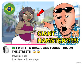 angry anthro belly brazil brazilian_flag chest_tuft clickbait duo ear_piercing eyewear eyewear_on_head female flower_shirt gesture hand_gesture holding_object holding_purse male parody photo_background piercing pointing pointing_at_another slightly_chubby slightly_chubby_female sunburn sunglasses sunglasses_on_head text tourist tuft youtube_thumbnail emex22 soyjak two_soyjaks_pointing youtube nina_(emex22) capybara caviid human mammal rodent absurd_res english_text hi_res huge_filesize photography_(artwork)