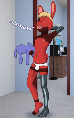 3d_background amputee anthro balls blonde_hair bodily_fluids bottomwear briefs bulge butt clothing colored_seam_underwear disability eye_scar facial_scar fur genitals hair male mostly_nude navel nipples open_mouth penis plushie prosthetic prosthetic_arm prosthetic_leg prosthetic_limb saliva saliva_on_tongue saliva_string scar solo tail tears teeth text underwear white_briefs white_clothing white_underwear yawn young young_anthro kemrel_walker dhemio_(kemrel_walker) lagomorph leporid mammal rabbit 5:8 absurd_res digital_media_(artwork) english_text hi_res watermark
