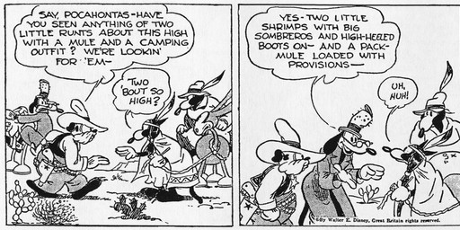 anthro bottomwear cactus clothed clothing coat cowboy_hat dialogue eyewear female feral floppy_ears glasses gloves group handwear hat headgear headwear male native_american open_mouth outside pants plant quadruped text top_hat topwear floyd_gottfredson roy_nelson disney public_domain sylvester_shyster bulldog canid canine canis domestic_dog equid equine horse hybrid mammal mastiff molosser mule 1930 20th_century absurd_res ancient_art black_and_white comic dated english_text hi_res long_image monochrome wide_image