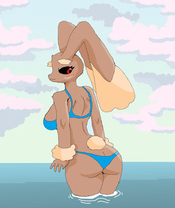anthro blush bra breasts butt clothing cloud female panties rear_view sky underwear water cool_cola nintendo pokemon generation_4_pokemon lagomorph lopunny mammal pokemon_(species) digital_media_(artwork) hi_res microsoft_paint_(artwork)