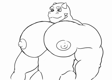 anthro big_muscles big_pecs disembodied_hand duo front_view grope huge_pecs male muscular muscular_male nipples pec_grab pec_play pecs smile solo_focus standing narissias mythology dragon mythological_creature mythological_scalie scalie 2019 animated
