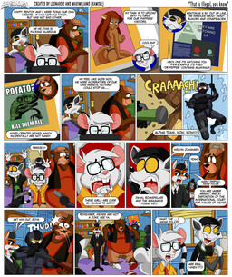 accessory anthro arrested battering_ram black_hair bodily_fluids bookshelf bowl_cut breasts brown_body brown_fur brown_hair clothed clothing computer conspiracy_theory covering covering_breasts detailed_background electronics eyewear female fur furniture genital_fluids glasses group gun hair handgun hat headgear headwear humor illuminati internet male necktie pistol_whipped ranged_weapon shotgun sunglasses swatting tactical_gear text topless topless_female topwear urine vest weapon wearing_glasses wetting white_body white_fur yellow_eyes xamoel beast_house power_rangers emmett_(xamoel) renton_(xamoel) wimpy_(xamoel) bear canid canine dinosaur domestic_cat dromaeosaurid felid feline felis fox lemur mammal mouse murid murine prehistoric_species primate reptile ring-tailed_lemur rodent saurischian scalie strepsirrhine theropod unknown_species comic english_text meme
