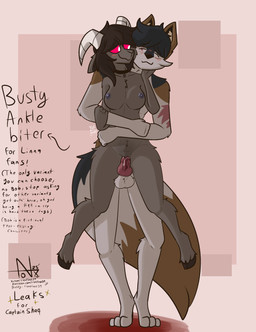 anthro areola balls black_body blush blush_lines bodily_fluids body_blush breasts brown_body duo eyes_closed female fluffy fluffy_tail genital_fluids genitals hair hand_on_chin hooves horn hug hugging_another jewelry knot male male/female medium_breasts necklace nipples nude paws penetration penile penile_penetration penis penis_in_vagina pink_eyes pubes pupils purple_areola purple_vulva raised_leg sex short_hair simple_background size_difference smaller_female standing standing_sex tail text vaginal vaginal_fluids vaginal_penetration vulva vulva_blush white_pupils tleatlnox59 noxi_nox bovid canid canine canis caprine coyote demon goat mammal succubus absurd_res english_text hi_res url