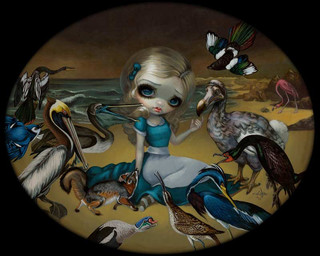 ambiguous_gender apron beak blonde_hair blue_clothing blue_dress blue_eyes clothed clothing detailed_background dress eyebrows feathers female feral fur group hair lips long_hair looking_at_viewer makeup pale_skin pink_body pink_feathers pink_lips pupils sitting tail thin_eyebrows water wings jasmine_becket-griffith alice_in_wonderland alice_(alice_in_wonderland) avian bird blue_jay columbid corvid dodo flamingo human jay_(bird) mammal new_world_jay oscine passerine pelecaniform pelican recently_extinct_species 2015 5:4 dated formal_art painting_(artwork) traditional_media_(artwork) traditional_painting_(artwork)