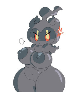 angry anthro areola big_breasts big_butt breasts butt cross-popping_vein cupping_breasts female genitals holding_breast looking_at_viewer nipples not_furry nude pokemorph simple_background slightly_chubby solo thick_thighs vulva sleepysous nintendo pokemon generation_7_pokemon ghost legendary_pokemon marshadow pokemon_(species) spirit 2022 digital_media_(artwork)