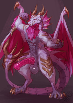 2_horns animal_genitalia animal_penis anthro balls biceps biped claws confident equine_genitalia equine_penis erection fangs frill_(anatomy) genitals horn looking_at_viewer male membrane_(anatomy) membranous_frill membranous_wings muscular muscular_male muscular_thighs neck_frill nude_anthro penis pink_penis pink_wings pose purple_body simple_background solo tail teeth urethra white_body wings yellow_claws babanasaur capcom european_mythology monster_hunter mythology fan_character ryak_sturmtanzer dragon elder_dragon malzeno mythological_creature mythological_scalie scalie vampire western_dragon hi_res pinup