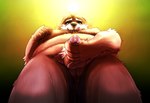 anthro balls belly big_belly bodily_fluids erection genital_fluids genitals humanoid_genitalia humanoid_hands humanoid_penis kemono male masturbation overweight overweight_male penis precum solo tongue tongue_out oaks16 bear mammal 2013