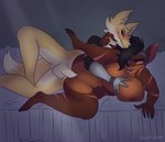 anthro breast_play breasts dominant dominant_anthro duo female male male/female sex smile smiling_at_another smiling_at_each_other spooning unknown_artist dharma_(zeromccall) nick_flynn_(bigppfox1) canid canine fox lagomorph leporid mammal rabbit