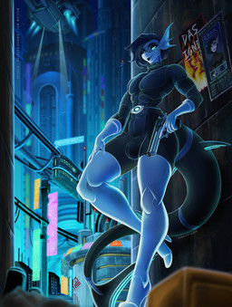 anthro black_hair blue_body blue_eyes boots bulge clothing cybernetics cyberpunk desert_eagle footwear gloves gun hair handgun handwear high_heeled_boots high_heels legwear machine male pistol pupils ranged_weapon science_fiction shoes skinsuit slit_pupils solo thigh_boots thigh_highs tight_clothing weapon wmdiscovery93 drak_shark aquatic cyborg fish shark hi_res