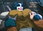 2021 anthro avocato big_muscles big_pecs clothed clothing dialogue domestic_cat duo english_text felid feline felis final_space first_person_view gary_goodspeed hand_on_chest huge_muscles huge_pecs human human_on_anthro humor interspecies kartos male male/male mammal muscular muscular_anthro muscular_male narrowed_eyes nipple_outline nipples open_mouth pec_grab pec_play pec_squeeze pec_squish pecs solo_focus squish text ventrexian wrist_grab