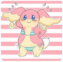 :> anthro bikini blue_eyes blush blush_stickers bodily_fluids border clothing emanata female female_anthro hand_behind_head hand_behind_own_head hand_on_hip hand_on_own_hip multicolored_bikini multicolored_body multicolored_clothing multicolored_ears multicolored_swimwear noseless outline panties pattern_background pattern_bikini pattern_clothing pattern_swimwear pink_blush pink_body pink_ears side-tie_panties simple_background smile solo standing striped_background striped_bikini striped_clothing striped_swimwear stripes sweat sweaty_body sweaty_face swimwear tail tan_body tan_tail two-piece_swimsuit two_tone_bikini two_tone_body two_tone_ears underwear white_border white_outline tereterebin nintendo pokemon audino generation_5_pokemon pokemon_(species) 2023 digital_media_(artwork)