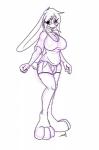 anthro breasts bulge cherri_(artist) eyelashes gynomorph intersex lagomorph leporid mammal monochrome rabbit sequence signature simple_background sketch solo white_background