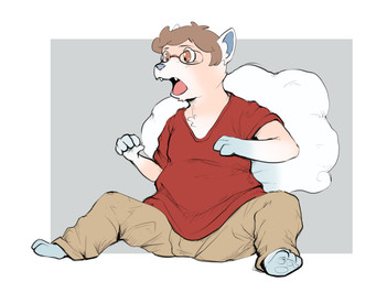 anthro barefoot biped bottomwear clothed clothing eyewear fangs feet glasses hair male open_mouth pants shirt short_hair shrinking simple_background sitting size_transformation solo teeth topwear transformation subakitsu nintendo pokemon alolan_form alolan_vulpix generation_7_pokemon pokemon_(species) regional_form_(pokemon) 2018
