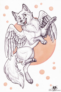 ambiguous_gender claws feathers feet feral front_view fur paws simple_background smile solo tail teeth toes tongue whiskers wings dolphydolphiana canid canine fox mammal 2026 digital_drawing_(artwork) digital_media_(artwork) hi_res