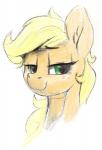 eyelashes female half-closed_eyes narrowed_eyes simple_background smile smirk solo dimfann friendship_is_magic hasbro my_little_pony applejack_(mlp) equid equine horse mammal pony hi_res sketch