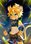 5_fingers anthro blue_eyes bottomwear clothing electricity energy fingers inner_ear_fluff male powering_up solo topwear tuft konazarame cygames world_flipper teo_(world_flipper) felid lion mammal pantherine 2021 absurd_res hi_res