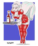 anthro biped clothing collar female footwear hair high_heels maid_uniform pink_nose red_collar shoes solo uniform white_clothing white_footwear white_hair white_high_heels cplk mammal mephitid skunk 2018 hi_res