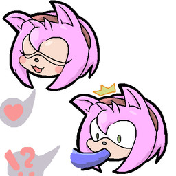 ambiguous_gender anthro blue_penis disembodied_head disembodied_penis duo erection exclamation_point eyes_closed fellatio fur genitals green_eyes hair heart_symbol interrobang male oral oral_penetration penetration penile penis pink_body pink_fur pink_hair question_mark sex simple_background solo_focus white_background wide_eyed unknown_artist sega sonic_the_hedgehog_(series) amy_rose eulipotyphlan hedgehog mammal 1:1 low_res