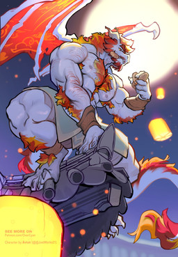 anthro biped cake dessert food holding_cake holding_food holding_object male moon_cake muscular muscular_anthro muscular_male nipples solo tail overcyan mythology dragon mythological_creature mythological_scalie scalie 2025 absurd_res colored hi_res signature