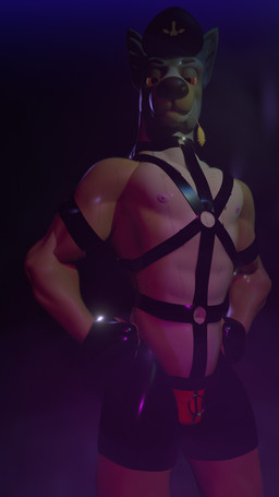 anthro bdsm_gear bodily_fluids body_harness bottomwear clothing fingering harness hat headgear headwear leather leather_clothing male muscular muscular_male nipples object_in_mouth shorts solo sweat wheat wheat_in_mouth zipper_underwear sinicalsix kangaroo macropod mammal marsupial 3d_(artwork) 9:16 digital_media_(artwork) hi_res