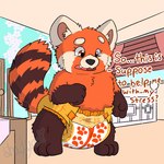 anthro biped clean_diaper clothed clothing detailed_background dialogue diaper diaper_only female footprint fur inside looking_down open_mouth pattern_diaper pawprint pawprint_diaper solo standing text topless wearing_diaper shadyadi disney pixar turning_red meilin_lee_(turning_red) ailurid mammal red_panda 1:1 2022 english_text hi_res japanese_text signature translated