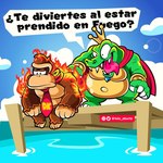 anthro day detailed_background dialogue duo fire male necktie open_mouth outside sitting speech_bubble standing text tongue tongue_out water lolo_aburto donkey_kong_(series) nintendo donkey_kong_(character) king_k._rool ape haplorhine mammal primate 1:1 spanish_text translated