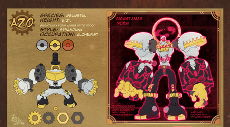 ambiguous_gender brown_text glowing glowing_markings grey_body markings red_clouds red_text solo standing text white_text flexflixfox nintendo pokemon elemental_creature generation_7_pokemon generation_8_pokemon gigantamax_melmetal gigantamax_pokemon humanoid legendary_pokemon melmetal metal_creature mineral_fauna pokemon_(species) 2021 character_name digital_drawing_(artwork) digital_media_(artwork) english_text model_sheet