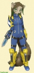 anthro armor biped bodysuit breasts clothing cosplay female flight_suit form_fitting holding_object holding_weapon pose skinsuit small_breasts solo standing tail tight_clothing weapon wristblade coonkun starsiege tribes julia princess_julia vivian_(coonkun) mammal procyonid raccoon 2006