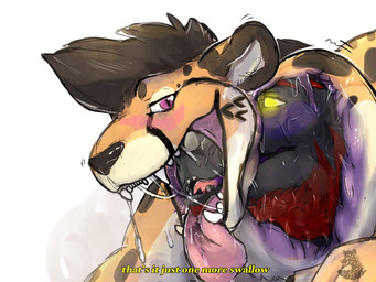 anthro blush bodily_fluids dialogue duo glowing glowing_eyes male male/male oral_vore saliva talking_to_pred teeth tongue vore x-ray_view nolow mythology ira_gremka nolow_(character) cheetah dragon felid feline mammal mythological_creature mythological_scalie scalie 2018 4:3