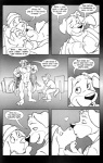 animal_genitalia anthro balls canid canine canis clothed clothing comic cooner dialogue domestic_dog duo english_text flaccid genitals greyscale hi_res kissing male male/male mammal mastiff molosser monochrome muscular muscular_male open_clothing open_robe penis robe rottweiler sheath tail text