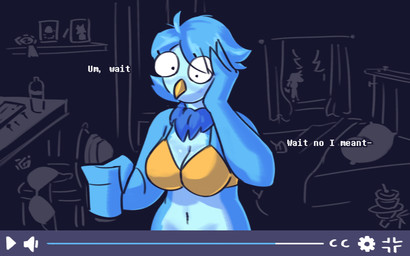 anthro beak bed big_breasts blue_body blue_countershading blue_feathers blue_hair bra breasts clothing countershade_torso countershading curvy_figure dialogue discarded_bra discarded_clothing eye_through_hair feathers female furniture gesture hair hand_gesture hand_on_head handjob_gesture hourglass_figure humiliation navel non-mammal_breasts non-mammal_navel penis_humiliation realization ruff small_penis_humiliation solo suggestive suggestive_gesture text translucent translucent_hair tuft underwear user_interface video_player wide_eyed wide_hips wings yellow_beak dracozhilla patreon undertale_(series) undertale_yellow martlet_(undertale_yellow) avian bird 16:10 2025 comic english_text hi_res monochrome url widescreen