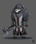 anthro armor axe battle_axe belt biped claws clothed clothing full_armor fully_clothed grey_background headgear helmet male melee_weapon pauldron plate_armor scale_armor simple_background solo spiked_armor spiked_helmet spikes standing visor weapon wolfdawg armello league_of_geeks horace_(armello) badger mammal mustelid musteline 2017 digital_media_(artwork) hi_res