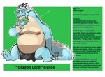 anthro areola claws facial_hair goatee horn male moobs mostly_nude overweight overweight_anthro overweight_male solo tail text coolietf mythology gynos_(coolietf) dragon mythological_creature mythological_scalie scalie colored english_text hi_res