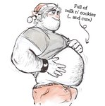 belly big_belly blush bulge christmas_clothing christmas_headwear clothing ear_piercing ear_ring hat headgear headwear holidays humanoid_hands male not_furry overweight overweight_male piercing ring_piercing santa_hat shirt simple_background solo text topwear underwear tora_gy christmas disney onward_(2020) pixar barley_lightfoot elf humanoid 2022 absurd_res english_text hi_res