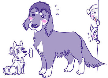 blood blush bodily_fluids feral feral_with_hair feralized fluffy group hair nosebleed short_hair size_difference speech_bubble voyeur mizzkie attack_on_titan annie_leonhart bertholdt_hoover reiner_braun ymir_(shingeki_no_kyojin) canid canine canis domestic_dog mammal 2017 low_res