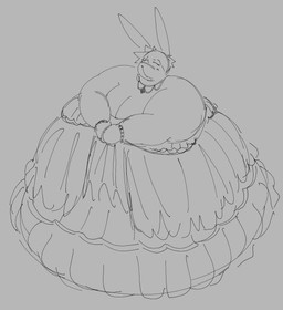 anthro big_moobs clothed clothing crossdressing crossdressing_male dress fat_arms frilly frilly_clothing frilly_dress long_ears male moob_cleavage moobs obese obese_anthro obese_male overweight overweight_anthro overweight_male simple_background solo wedding_dress calebcorduroy desmond_(calebcorduroy) lagomorph leporid mammal rabbit greyscale hi_res monochrome