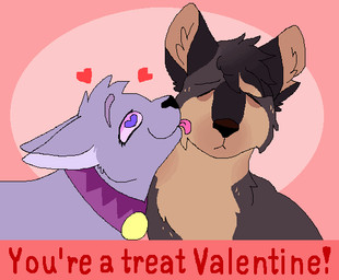 ambiguous_gender black_nose brown_body brown_fur cheek_lick collar collar_tag duo eyebrows eyes_closed face_lick feral fur grey_body grey_fur heart_eyes heart_symbol holidays licking notched_ear pink_tongue purple_collar purple_eyes red_text smile snout text tongue sebdoggo valentine's_day canid canine domestic_cat felid feline felis mammal 2018 aliasing animated digital_media_(artwork) english_text flat_colors handwritten_text loop microsoft_paint_(artwork) short_playtime