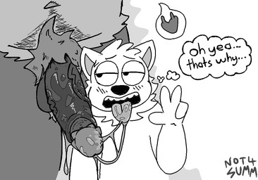 4_fingers after_oral anthro anthro_on_anthro balls big_balls big_penis bodily_fluids dialogue drooling duo erection fingers foreskin fur genitals gesture half-closed_eyes hand_gesture huge_penis looking_at_another looking_at_genitalia looking_at_penis looking_up male male/male narrowed_eyes nude oral penile penis retracted_foreskin saliva saliva_on_penis saliva_on_tongue saliva_string spiked_penis spikes spikes_(anatomy) text thick_thighs thought_bubble tongue tongue_out v_sign vein veiny_penis not4summ normalsville ferris_(normalsville) owen_(normalsville) arthropod bee canid canine canis domestic_dog hymenopteran insect mammal english_text greyscale monochrome