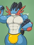 abs anthro big_bulge bulge clothing flexing huge_bulge hyper hyper_bulge looking_at_viewer male muscular muscular_anthro muscular_male nipples smile solo tongue tongue_out underwear raptorart nintendo pokemon generation_6_pokemon mega_evolution mega_swampert pokemon_(species) 3:4 digital_media_(artwork) hi_res