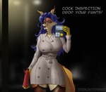 anthro belt big_breasts blue_hair breasts clothed clothed_anthro clothing coat female gloves gun hair handwear legwear lingerie night ranged_weapon solo stockings street tail text topwear weapon sunstripe sly_cooper_(series) sony_corporation sony_interactive_entertainment sucker_punch_productions carmelita_fox canid canine fox mammal absurd_res english_text hi_res