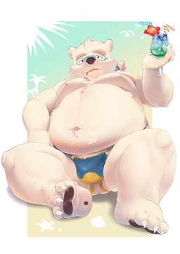 anthro belly bulge butt cigarette cigarette_in_mouth clothing flower fur hibiscus jockstrap male musclegut muscular navel object_in_mouth pawpads pecs plant sitting smoking solo tropical tropical_beverage underwear white_body white_fur hechaxianzhi lifewonders tokyo_afterschool_summoners leib_(tas) bear mammal polar_bear ursine absurd_res hi_res
