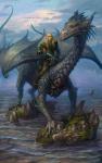 blonde_hair blue_body blue_scales claws dragon duo elf feral gugu-troll hair humanoid male mythological_creature mythological_scalie mythology rock scales scalie tail water