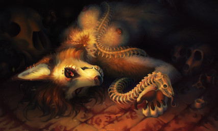 anthro beast_skull black_body black_fur blood bodily_fluids bone brick brown_body brown_fur brown_hair cat_skull cheek_tuft claws detailed_background detailed_fur detailed_lighting dust ear_piercing ear_tuft eye_scar eyebrow_piercing facial_piercing facial_scar facial_tuft fangs female fur hair horror_(theme) jewelry magic_user monkey_skull navel neck_tuft necklace necklace_only necromancer necromancy nipple_piercing nipples nude nude_anthro nude_female paws piercing red_eyes rib_cage ritual ritual_circle scar skeleton skull smile smirk solo tan_body tan_fur teeth tuft vertebrae vurkain warm_lighting whiskers white_body white_fur tashiroth vranai_(tashiroth) canid canine canis hybrid mammal reptile scalie snake wolf 5:3 absurd_res detailed hi_res