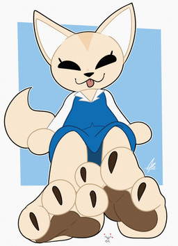 3_toes :3 anthro brown_pawpads claws extreme_size_difference feet female foot_fetish foot_focus heart_symbol macro micro pawpads paws simple_background sitting size_difference soles toe_claws toes tongue tongue_out burtreex aggretsuko sanrio fenneko canid canine fennec_fox fox mammal true_fox absurd_res hi_res